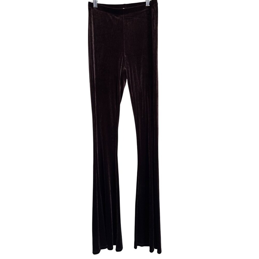 Bear Dance Flared Pants Size Small Velvet Pull On High Rise Brown Neutral Retro